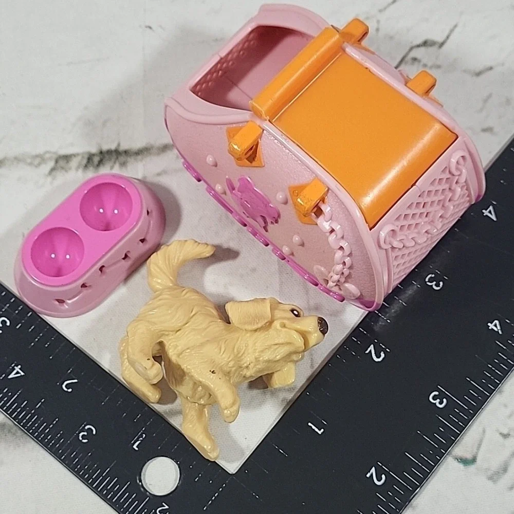 Barbie Pet Dog With Carrier and Food Bowl in‎ Pink Lot